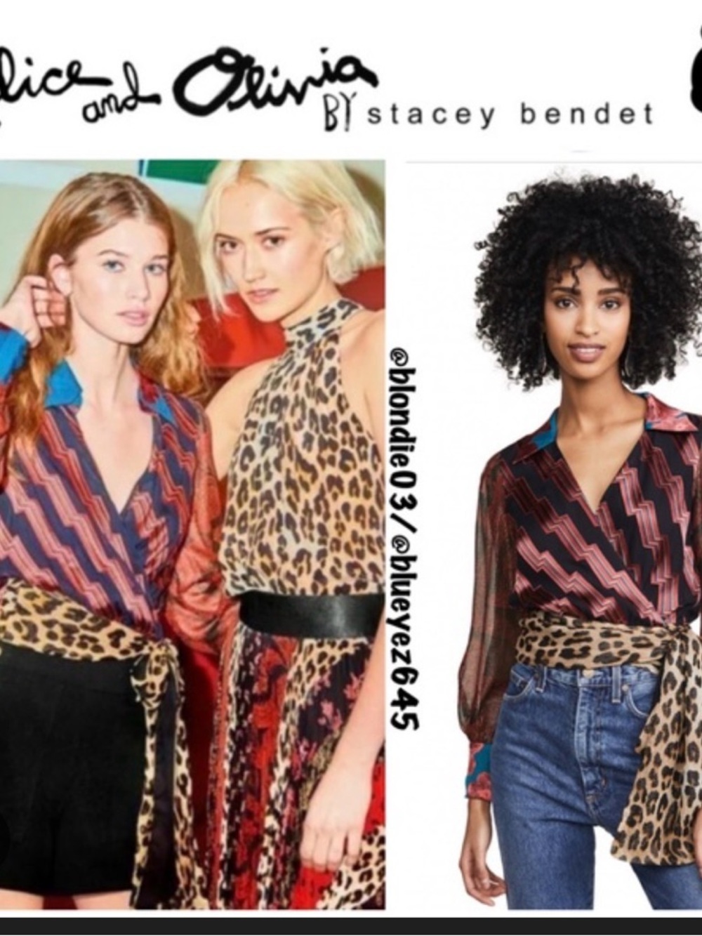Alice + Olivia Omega Chevron Wrap Blouse with Leopard Sash